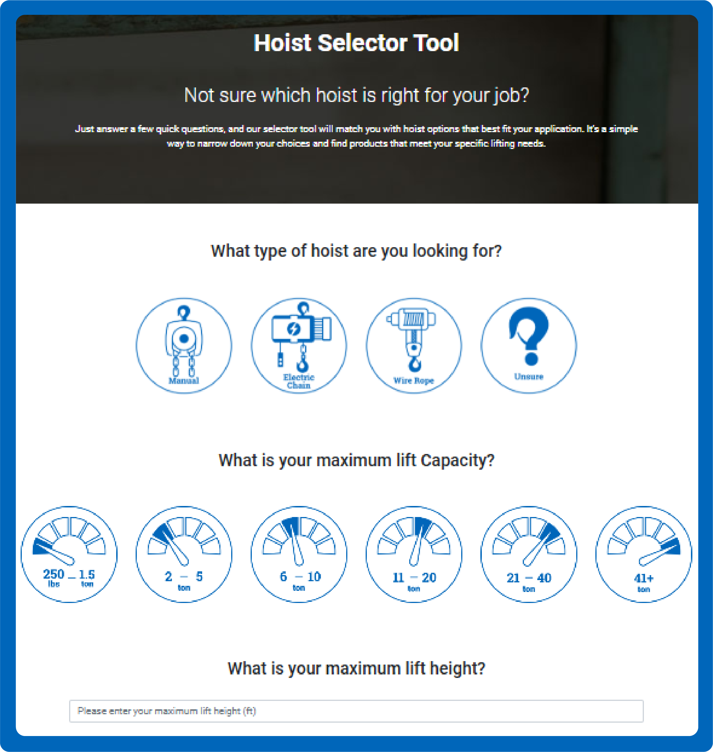 Hoist Selector Tool Screen Shot
